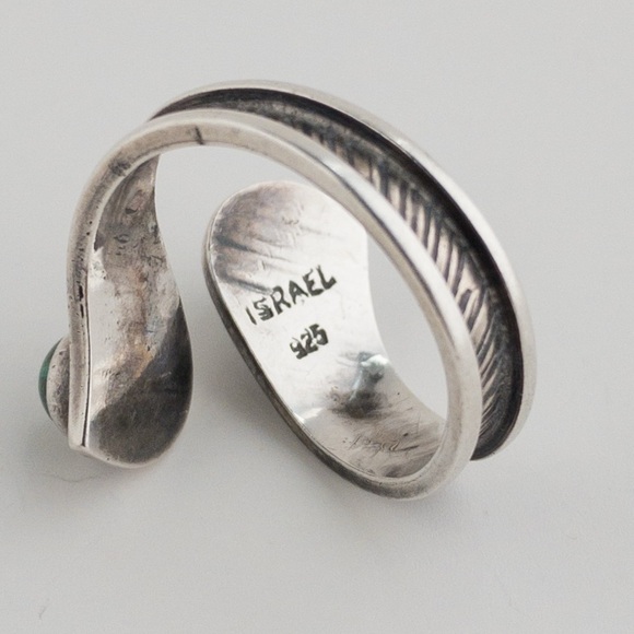 Sterling Silver Green Eilat Two Stone Spiral Wrap Ring Band Vintage 925 Size 10 - Picture 11 of 13